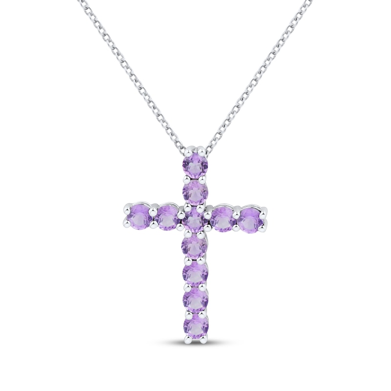 Main Image 1 of Amethyst Cross Necklace Sterling Silver 18"