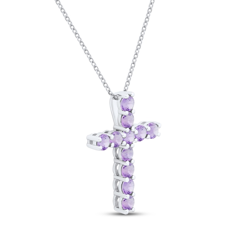 Main Image 2 of Amethyst Cross Necklace Sterling Silver 18"
