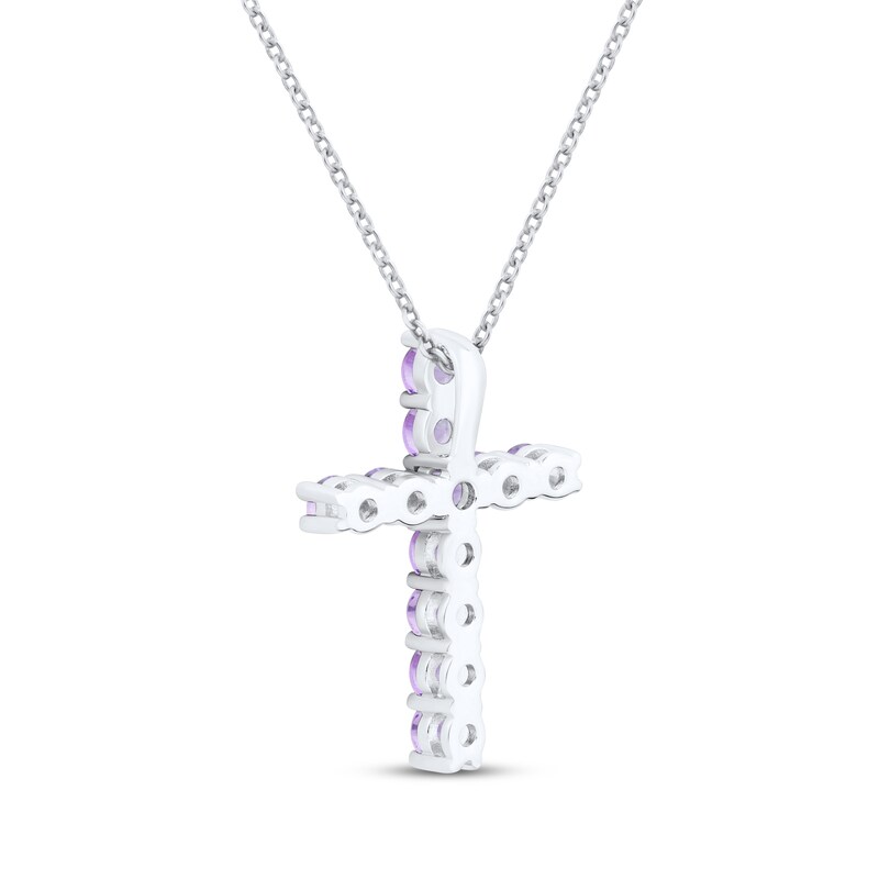 Main Image 3 of Amethyst Cross Necklace Sterling Silver 18"