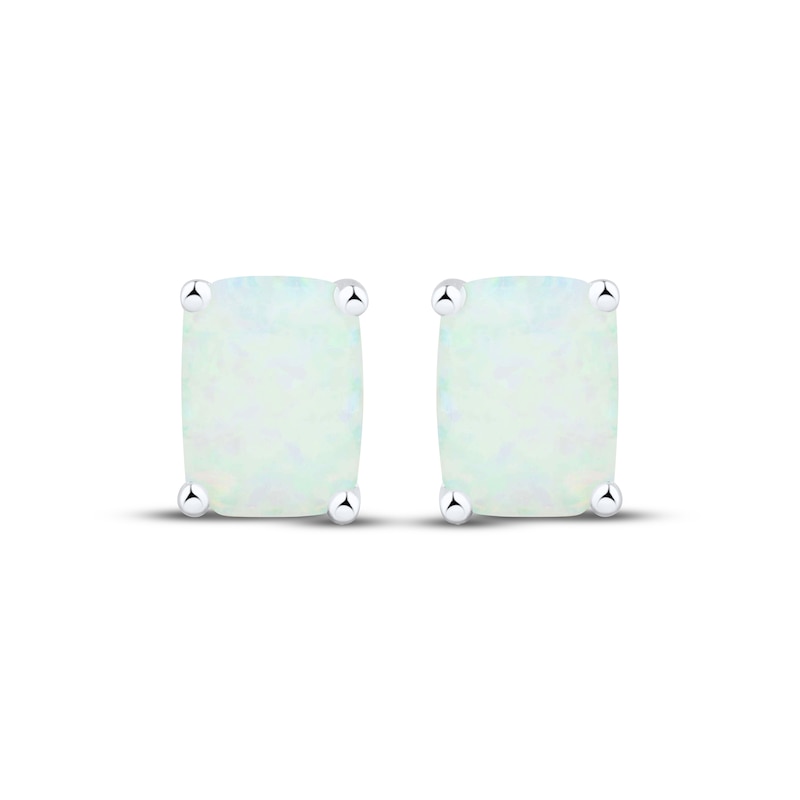 Main Image 2 of Emerald-Cut Lab-Created Opal Solitaire Stud Earrings Sterling Silver