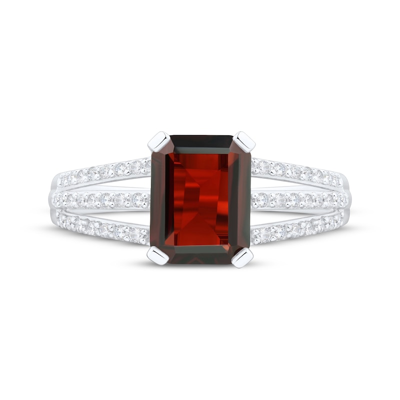 Main Image 3 of Emerald-Cut Garnet & White Lab-Created Sapphire Ring Sterling Silver