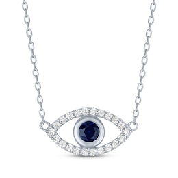 Blue & White Lab-Created Sapphire Evil Eye Necklace Sterling Silver 18"