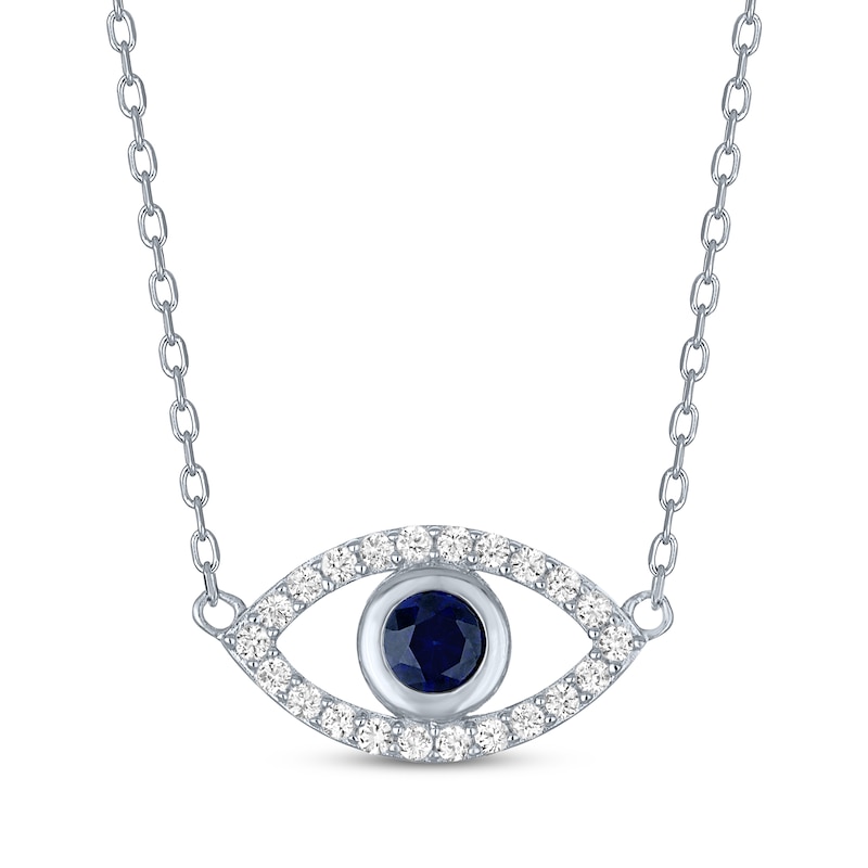 Main Image 1 of Blue & White Lab-Created Sapphire Evil Eye Necklace Sterling Silver 18"