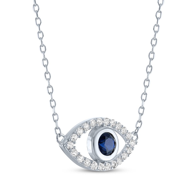 Main Image 2 of Blue & White Lab-Created Sapphire Evil Eye Necklace Sterling Silver 18"
