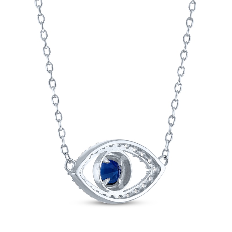 Main Image 3 of Blue & White Lab-Created Sapphire Evil Eye Necklace Sterling Silver 18"