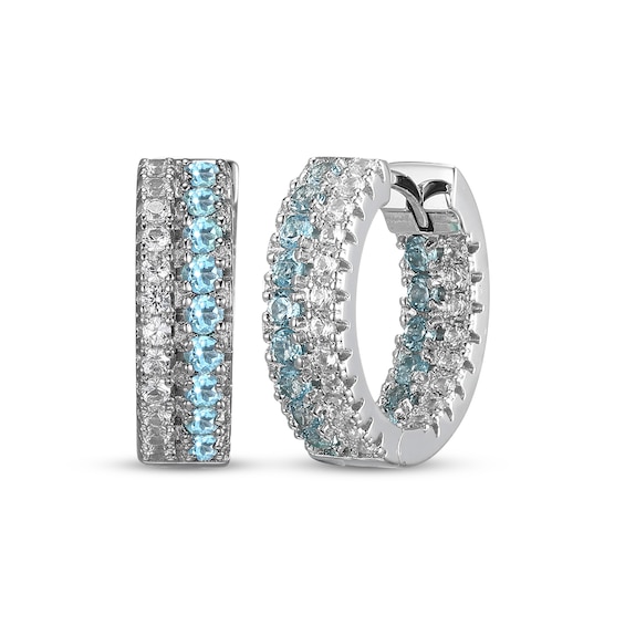 Swiss Blue Topaz & White Lab-Created Sapphire Huggie Hoop Earrings Sterling Silver