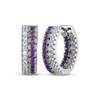 Thumbnail Image 1 of Amethyst & White Lab-Created Sapphire Huggie Hoop Earrings Sterling Silver