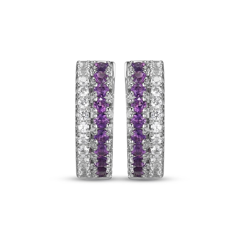 Main Image 2 of Amethyst & White Lab-Created Sapphire Huggie Hoop Earrings Sterling Silver