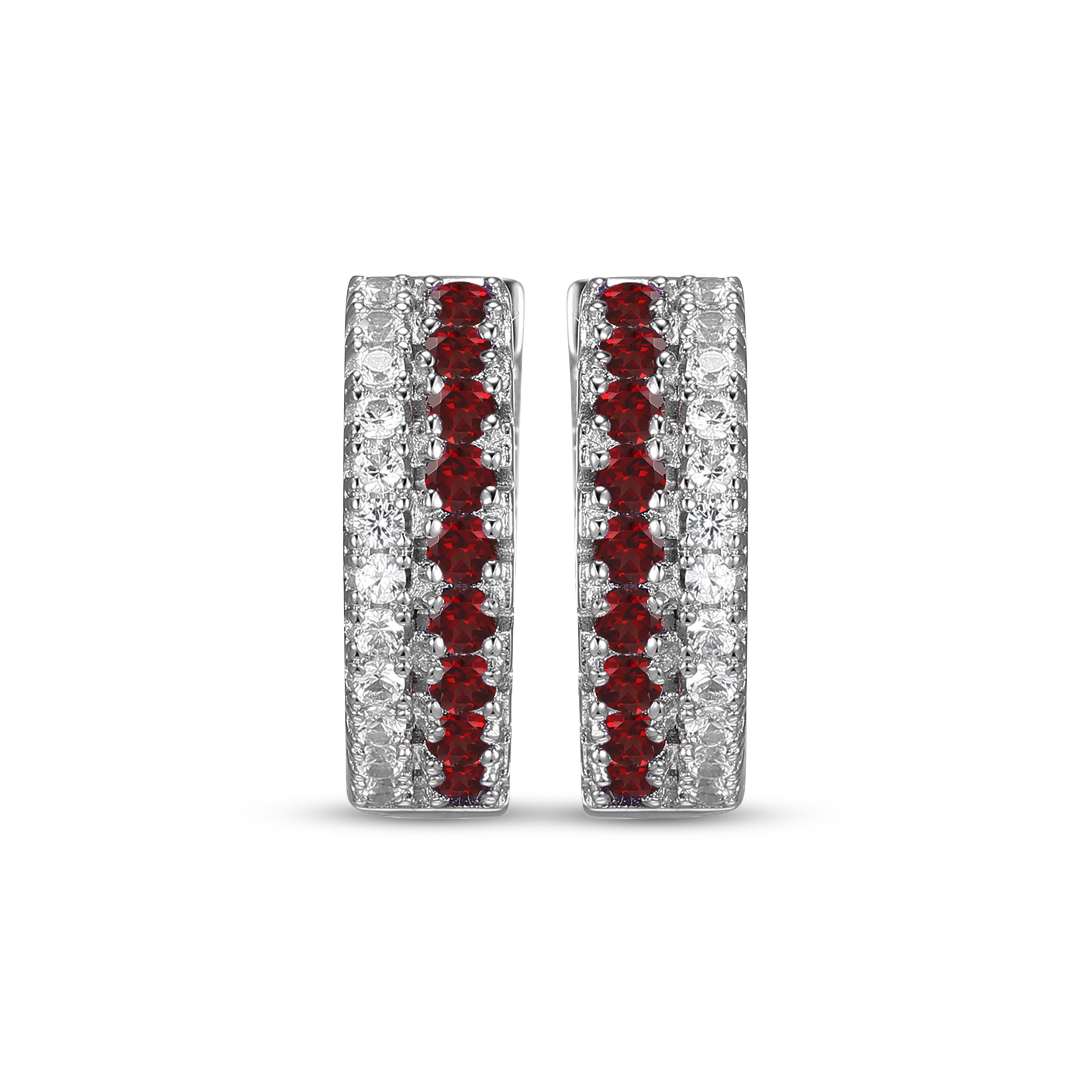 Thumbnail Image 2 of Garnet & White Lab-Created Sapphire Huggie Hoop Earrings Sterling Silver