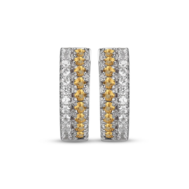 Main Image 2 of Citrine & White Lab-Created Sapphire Huggie Hoop Earrings Sterling Silver