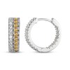 Thumbnail Image 3 of Citrine & White Lab-Created Sapphire Huggie Hoop Earrings Sterling Silver