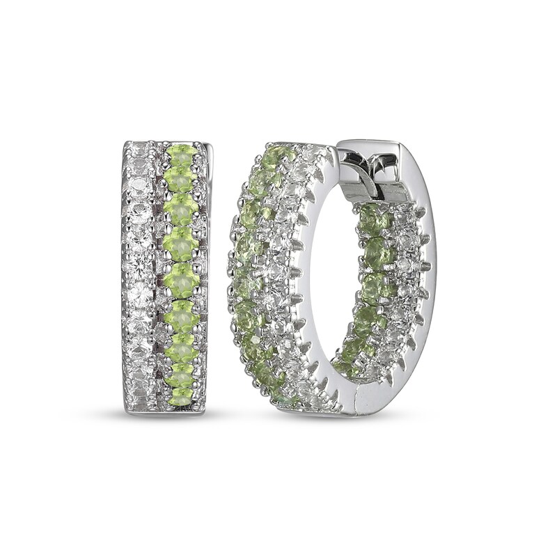 Main Image 1 of Peridot & White Lab-Created Sapphire Huggie Hoop Earrings Sterling Silver