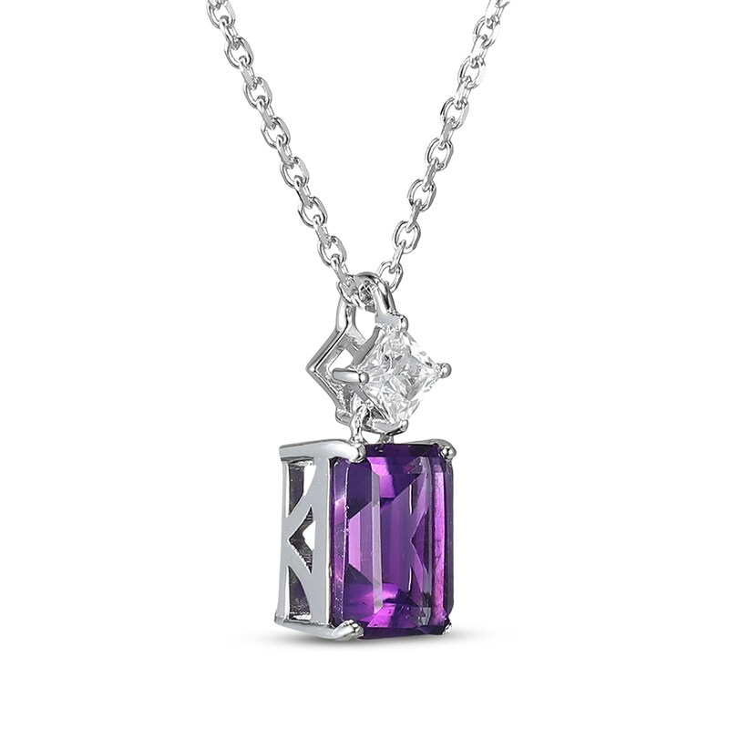 Main Image 2 of Emerald-Cut Amethyst & Square-Cut White Lab-Created Sapphire Necklace Sterling Silver 18"