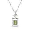 Thumbnail Image 2 of Emerald-Cut Peridot & Square-Cut White Lab-Created Sapphire Necklace Sterling Silver 18"