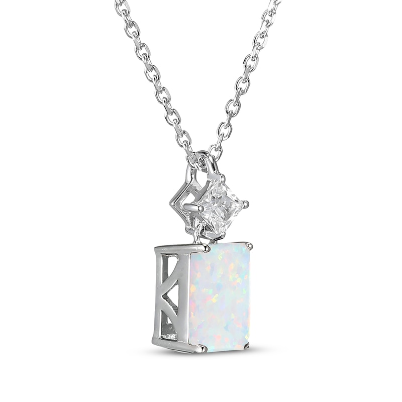Main Image 2 of Emerald-Cut Lab-Created Opal & Square-Cut White Lab-Created Sapphire Necklace Sterling Silver 18"