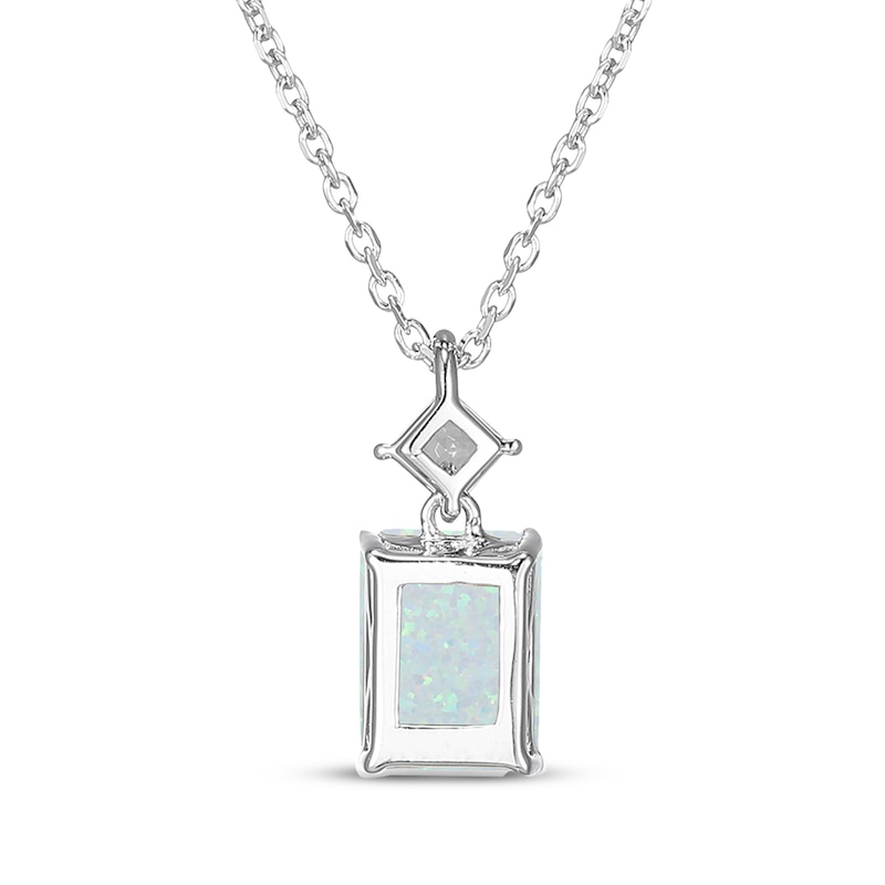 Main Image 3 of Emerald-Cut Lab-Created Opal & Square-Cut White Lab-Created Sapphire Necklace Sterling Silver 18"