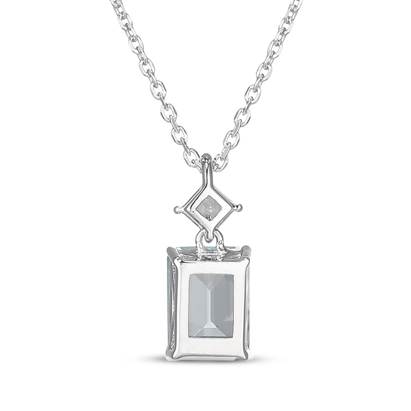 Main Image 3 of Emerald-Cut Aquamarine & Square-Cut White Lab-Created Sapphire Necklace Sterling Silver 18"