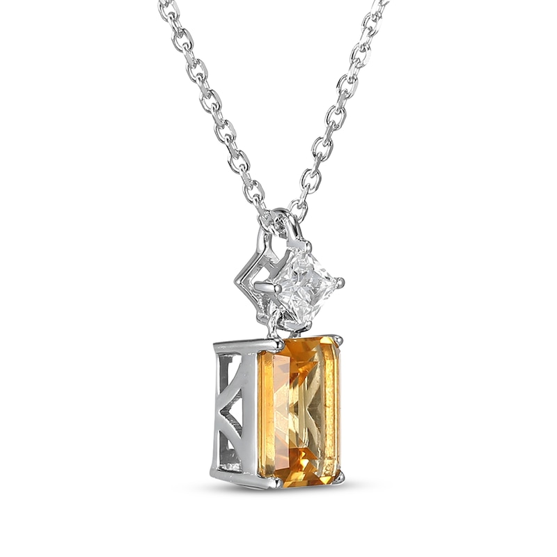 Main Image 2 of Emerald-Cut Citrine & Square-Cut White Lab-Created Sapphire Necklace Sterling Silver 18"