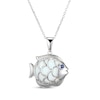 Thumbnail Image 1 of Oval-Cut Lab-Created Opal & Blue Lab-Created Sapphire Fish Necklace Sterling Silver 18"