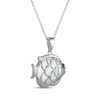 Thumbnail Image 2 of Oval-Cut Lab-Created Opal & Blue Lab-Created Sapphire Fish Necklace Sterling Silver 18"
