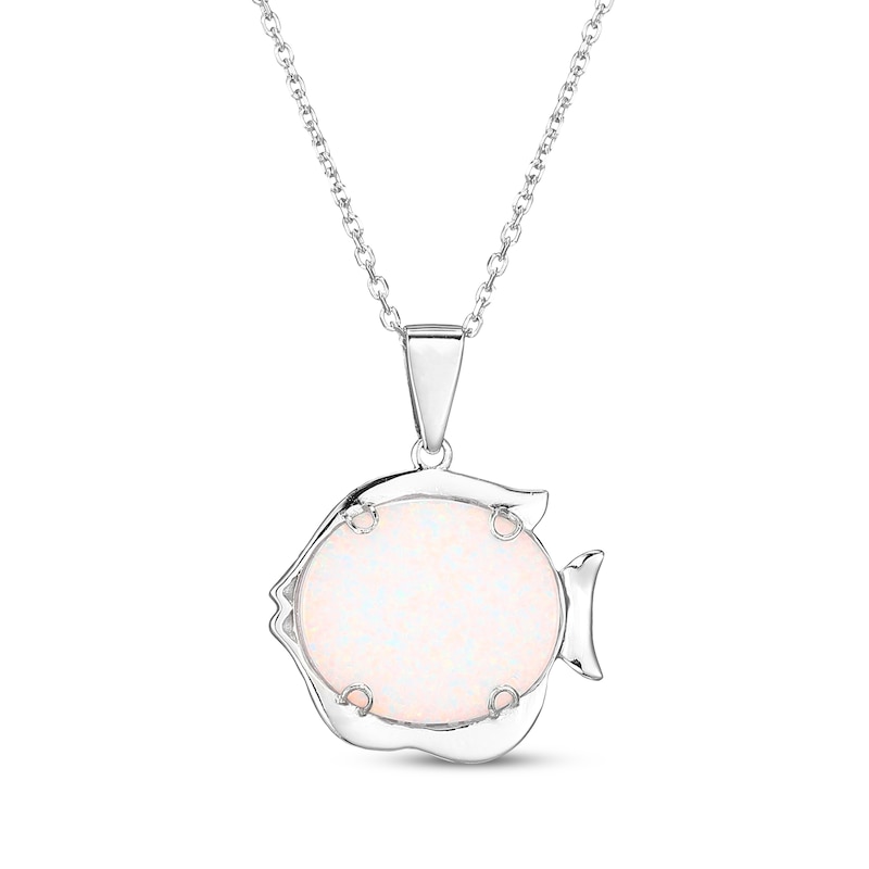 Main Image 3 of Oval-Cut Lab-Created Opal & Blue Lab-Created Sapphire Fish Necklace Sterling Silver 18"