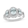 Thumbnail Image 1 of Oval-Cut Aquamarine & White Lab-Created Sapphire Three-Stone Ring Sterling Silver
