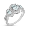 Thumbnail Image 2 of Oval-Cut Aquamarine & White Lab-Created Sapphire Three-Stone Ring Sterling Silver