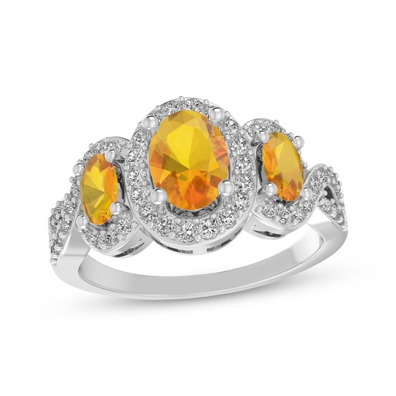 Oval-Cut Citrine & White Lab-Created Sapphire Three-Stone Ring Sterling Silver