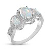 Thumbnail Image 2 of Oval-Cut Lab-Created Opal & White Lab-Created Sapphire Three-Stone Ring Sterling Silver