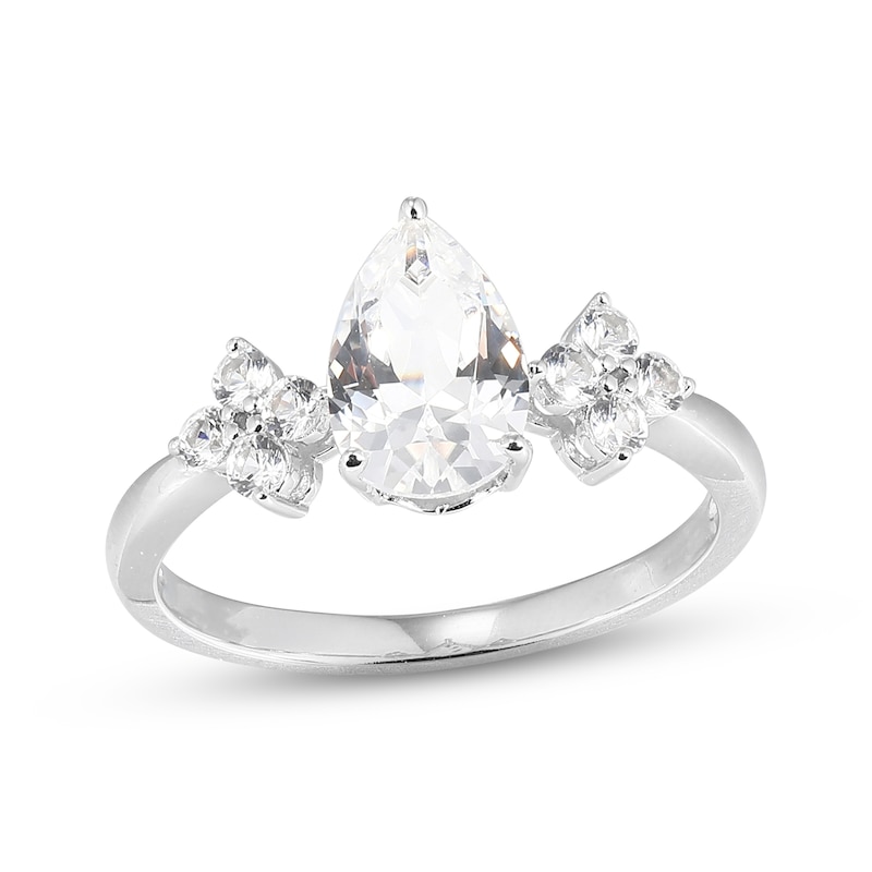 Main Image 1 of Pear-Shaped White Lab-Created Sapphire Ring Sterling Silver