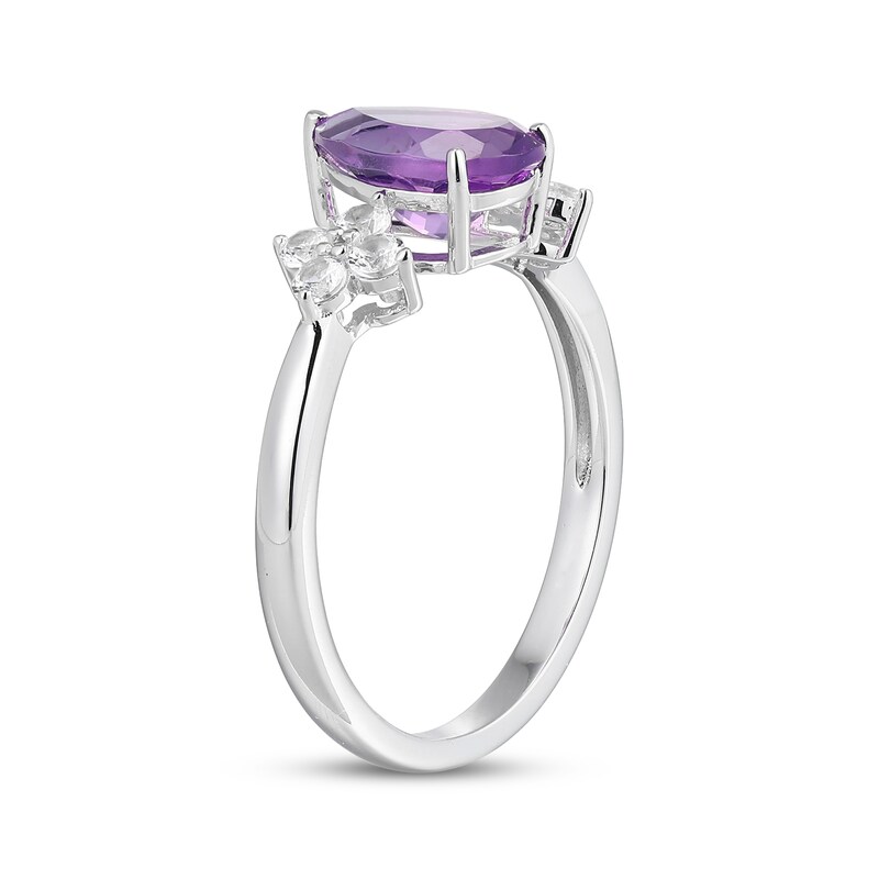 Main Image 2 of Pear-Shaped Amethyst & White Lab-Created Sapphire Ring Sterling Silver