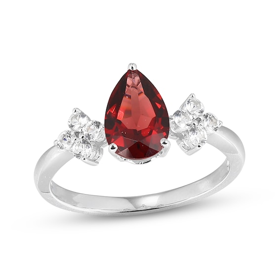 Pear-Shaped Garnet & White Lab-Created Sapphire Ring Sterling Silver