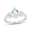 Thumbnail Image 1 of Pear-Shaped Aquamarine & White Lab-Created Sapphire Ring Sterling Silver
