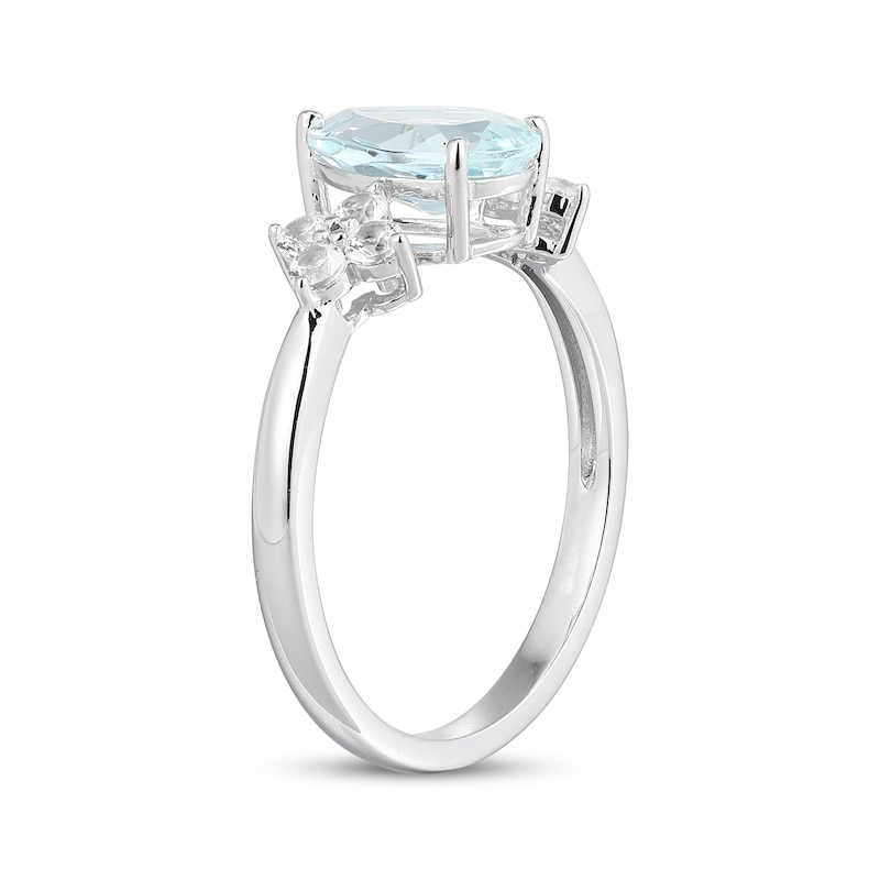 Main Image 2 of Pear-Shaped Aquamarine & White Lab-Created Sapphire Ring Sterling Silver