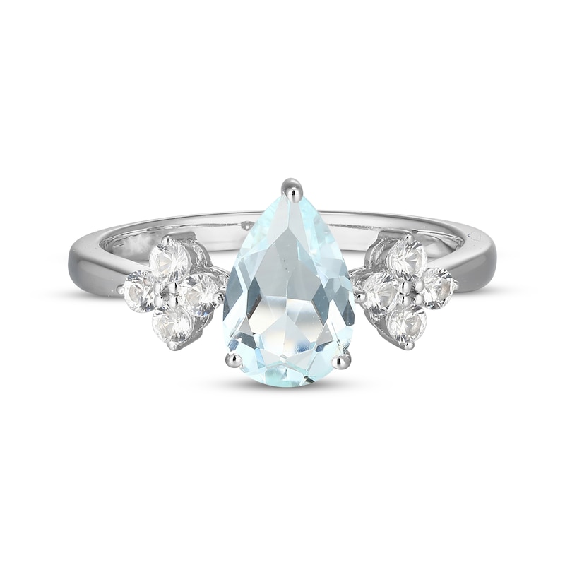 Main Image 3 of Pear-Shaped Aquamarine & White Lab-Created Sapphire Ring Sterling Silver