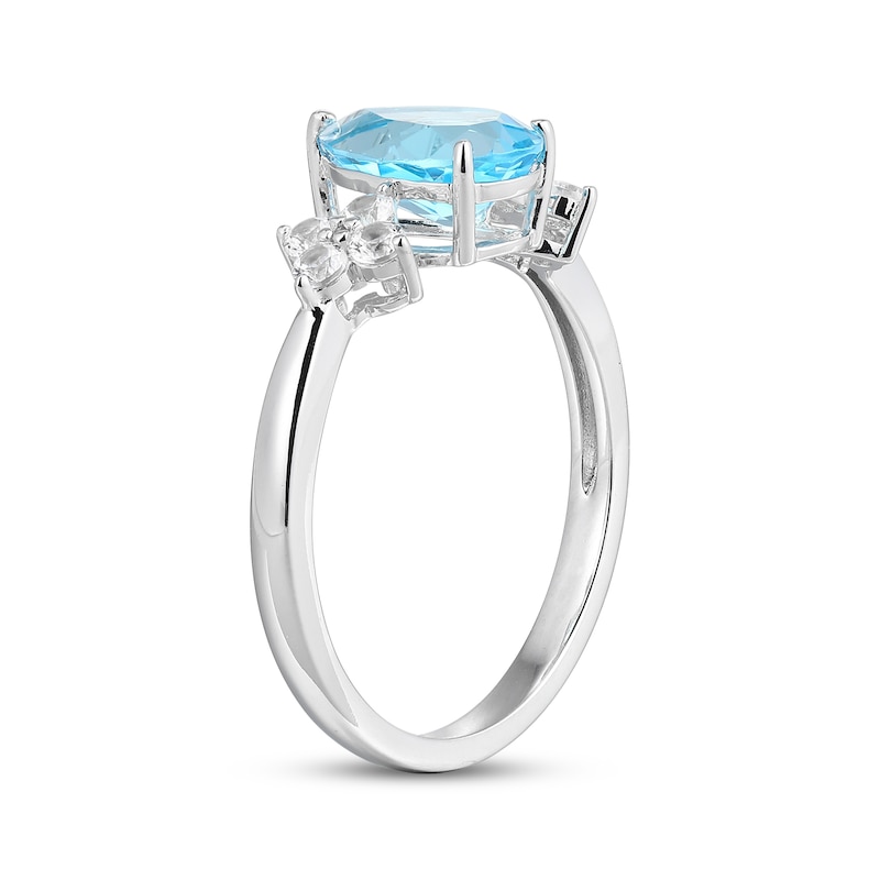 Main Image 2 of Pear-Shaped Swiss Blue Topaz & White Lab-Created Sapphire Ring Sterling Silver