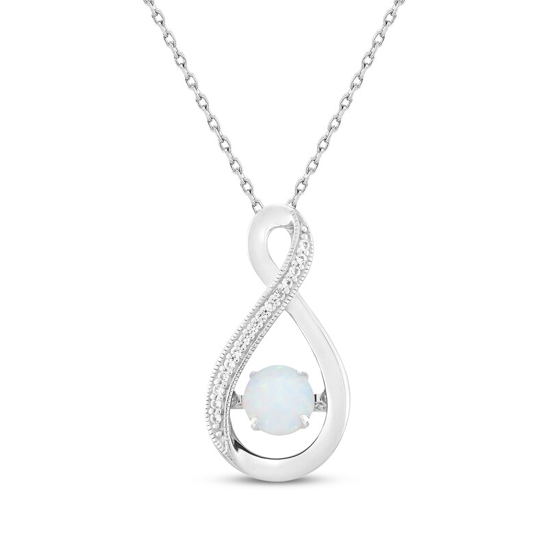 Main Image 1 of Lab-Created Opal & White Lab-Created Sapphire Twist Necklace Sterling Silver 18"