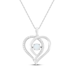 Lab-Created Opal & White Lab-Created Sapphire Heart Necklace Sterling Silver 18"