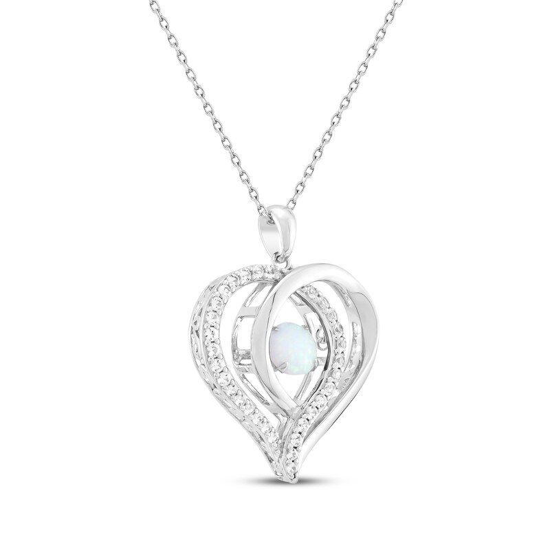 Main Image 2 of Lab-Created Opal & White Lab-Created Sapphire Heart Necklace Sterling Silver 18"