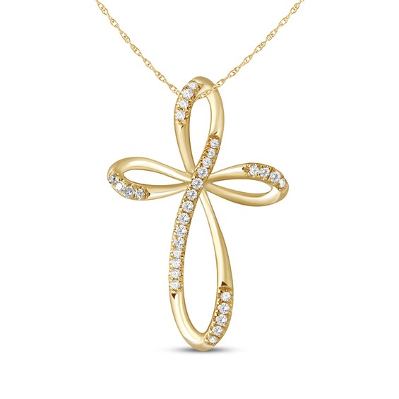 Diamond Loop Cross Necklace 1/10 ct tw 10K Yellow Gold 18"
