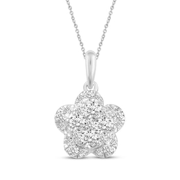 Multi-Diamond Flower Necklace 1/2 ct tw 14K White Gold 18"