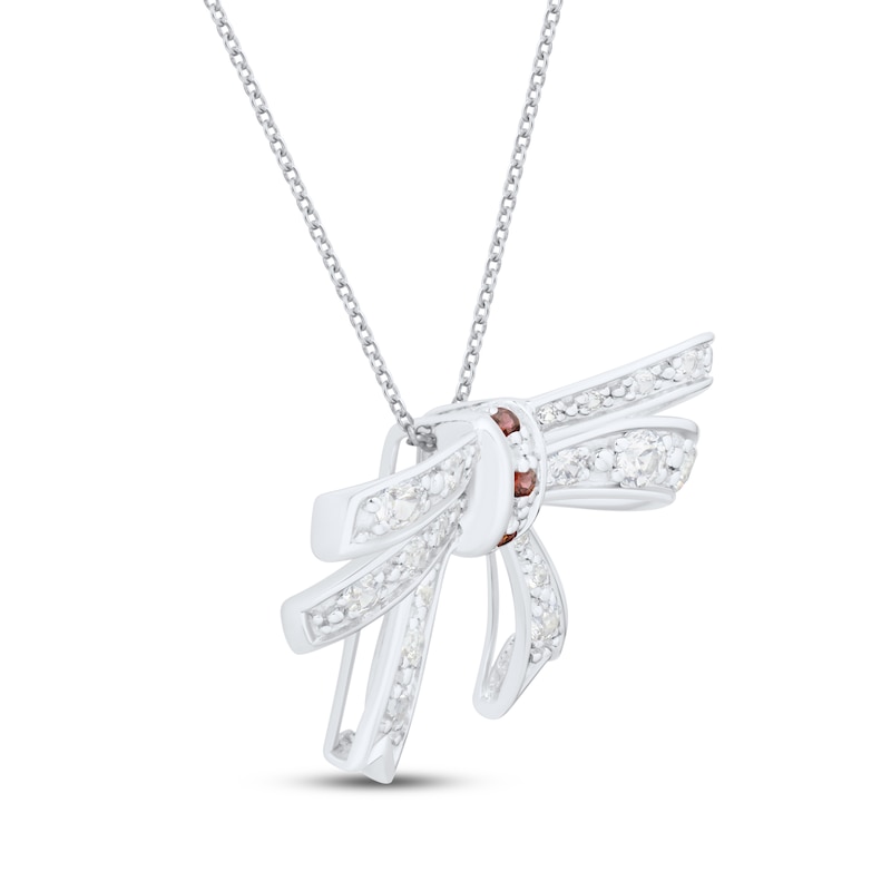 Main Image 2 of Garnet & White Lab-Created Sapphire Bow Necklace Sterling Silver 18"