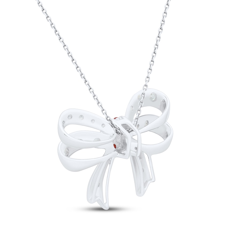Main Image 3 of Garnet & White Lab-Created Sapphire Bow Necklace Sterling Silver 18"