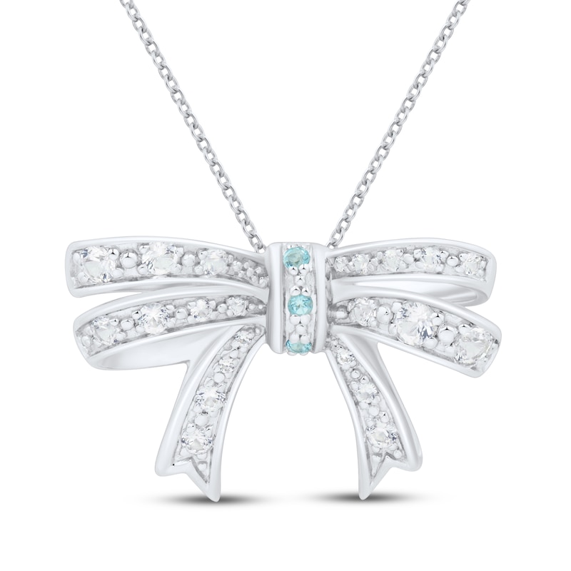 Main Image 1 of Swiss Blue Topaz & White Lab-Created Sapphire Bow Necklace Sterling Silver 18&quot;