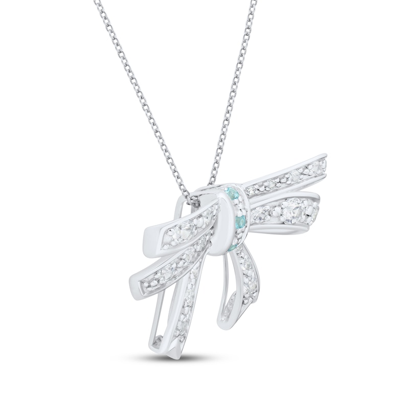 Main Image 2 of Swiss Blue Topaz & White Lab-Created Sapphire Bow Necklace Sterling Silver 18&quot;