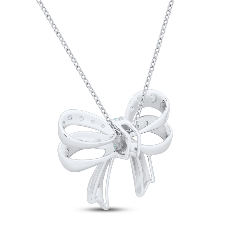 Main Image 3 of Swiss Blue Topaz & White Lab-Created Sapphire Bow Necklace Sterling Silver 18&quot;