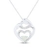 Thumbnail Image 1 of Heart-Shaped Lab-Created Opal & White Lab-Created Sapphire Mother & Child Heart Necklace Sterling Silver 18"