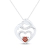 Thumbnail Image 1 of Heart-Shaped Garnet & White Lab-Created Sapphire Mother & Child Heart Necklace Sterling Silver 18"