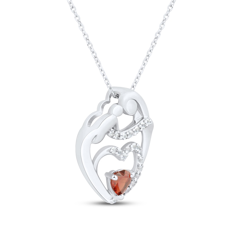 Main Image 2 of Heart-Shaped Garnet & White Lab-Created Sapphire Mother & Child Heart Necklace Sterling Silver 18"