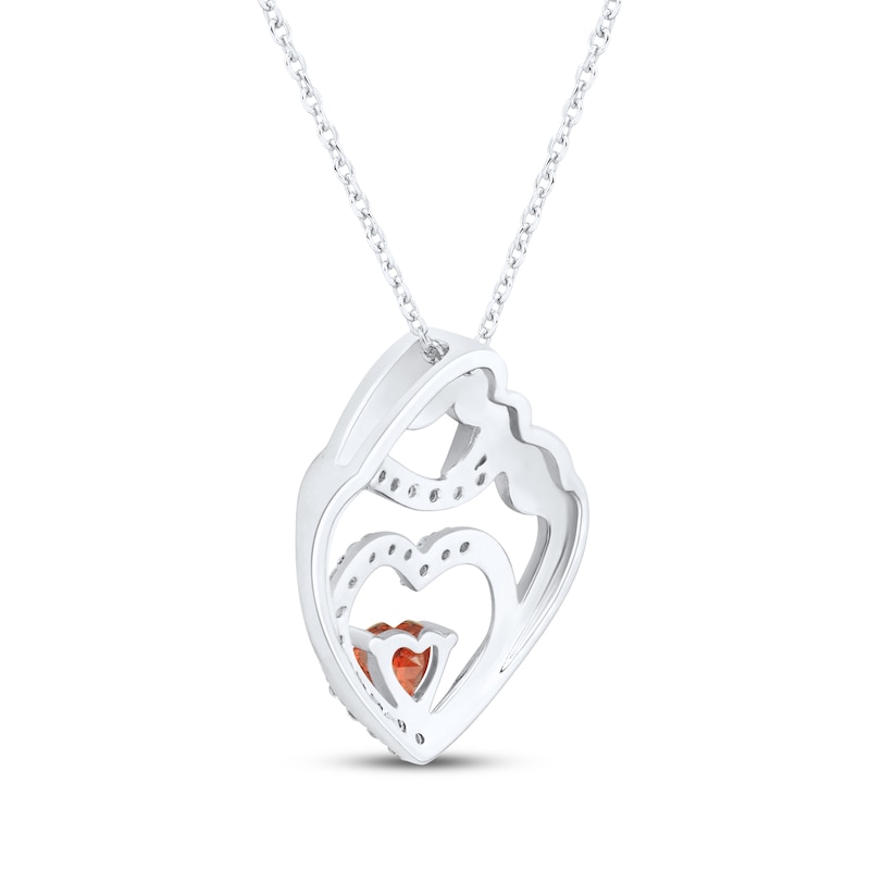 Main Image 3 of Heart-Shaped Garnet & White Lab-Created Sapphire Mother & Child Heart Necklace Sterling Silver 18"